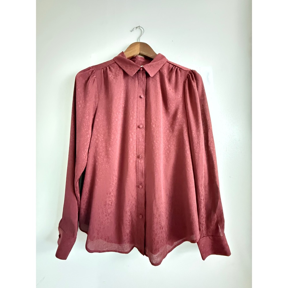 LC Lauren Conrad Maroon Heart Floral Jacquard Blouse WL33W016RS9 Womens Small